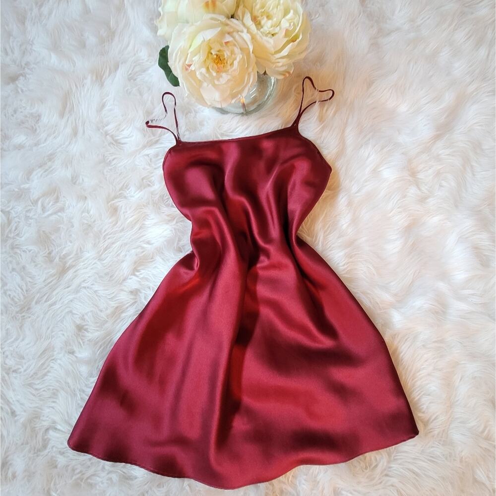 iCollection Satin Slip Dress Burgundy Wine Size Small NEW